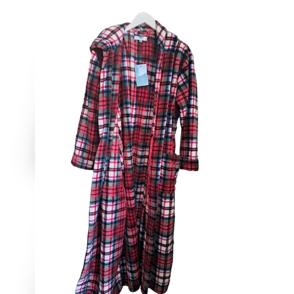 ALEXANDER DEL ROSSA plush plaid hooded bathrobe check robe COZY coastal TAGS SM - Picture 4 of 13